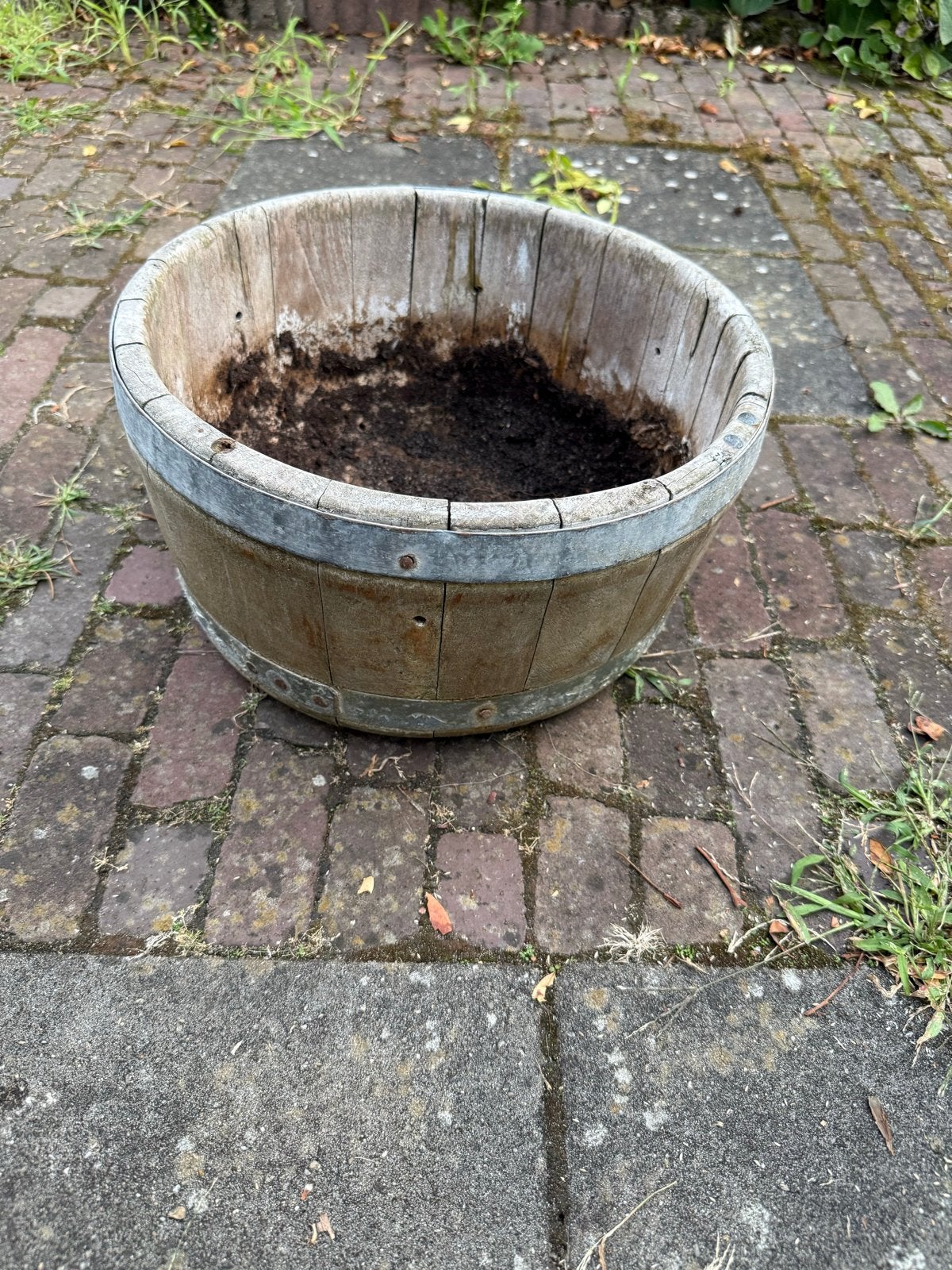 Houten bloempot / plantenbak - 33 cm diameter, 18 cm hoog, Overige materialen, Gebruikt, Rond, Binnen