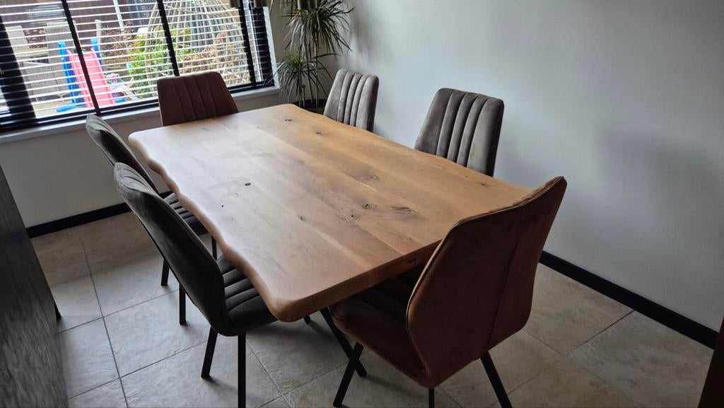 Houten eettafelblad 200x100 cm met natuurlijke rand, Ophalen, Gebruikt, 100 tot 150 cm, Landelijk, Robuust, Natuurlijk