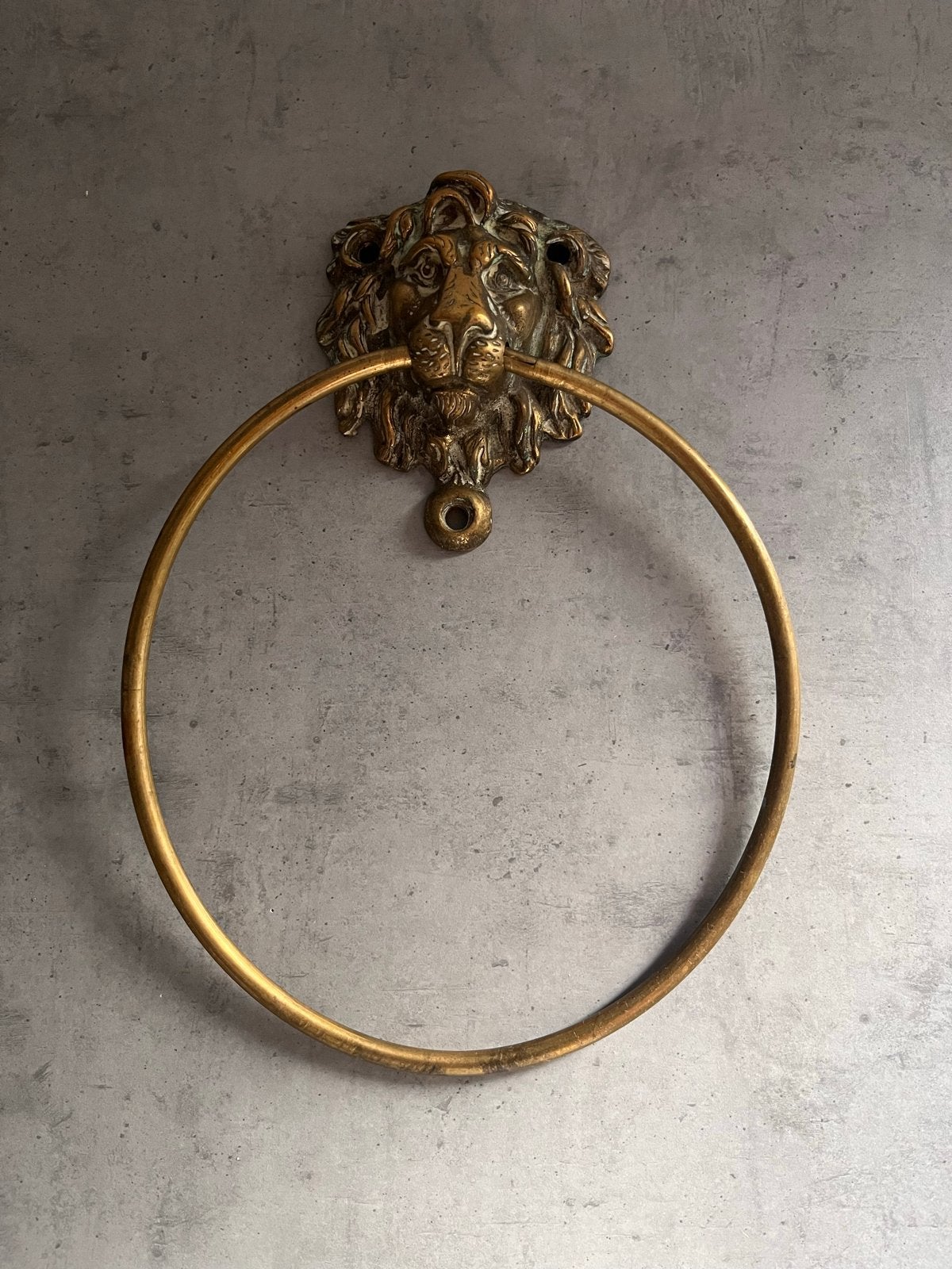 Antieke handdoekring met leeuwenkop - Brons, Ophalen, Brons