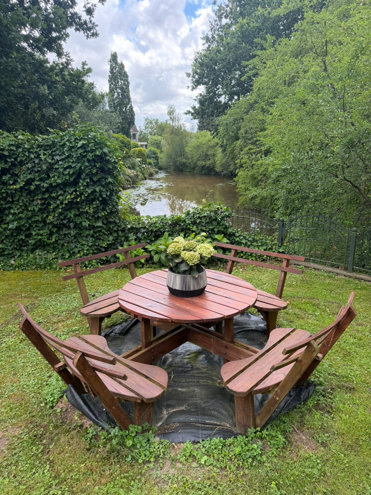 Ronde tuintafel, Tuin en Terras, Ophalen, Zo goed als nieuw, Rond, Hout
