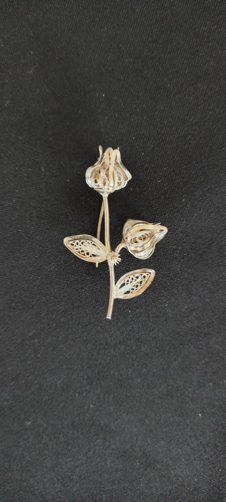 Zilveren Broche met Rozenmotief, 4 tot 7 cm, Gebruikt, Ophalen of Verzenden, Zilver
