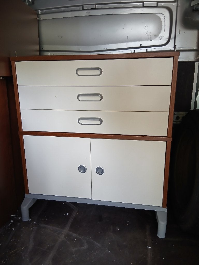 Opbergkast Effektiv kleur bruin/wit 200x85x43 cm, Ophalen, Gebruikt, 200 cm of meer, Met lade(s)