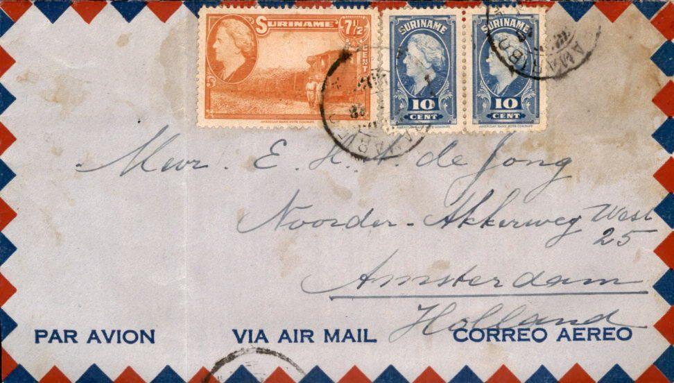 Suriname - Frankering - 1938, Postzegels en Munten, Brieven en Enveloppen | Nederland, Verzenden, Envelop