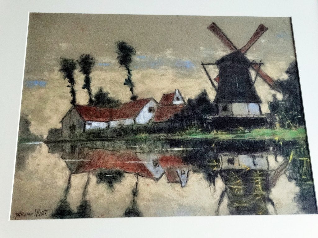 Pasteltekening landschap pastel gesigneerd Ger van Vliet, Antiek en Kunst, Kunst | Schilderijen | Klassiek, Ophalen, Origineel werk