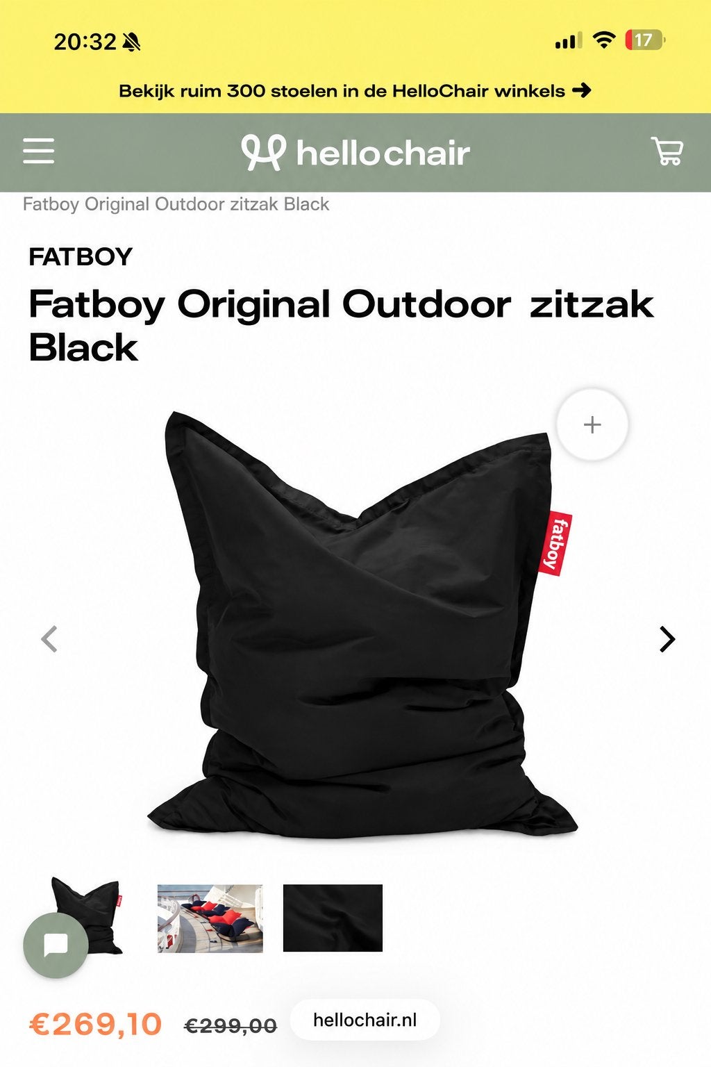 XXL Zitzak outdoor -Fatboy, Ophalen, Zo goed als nieuw, Zwart, Zitzak