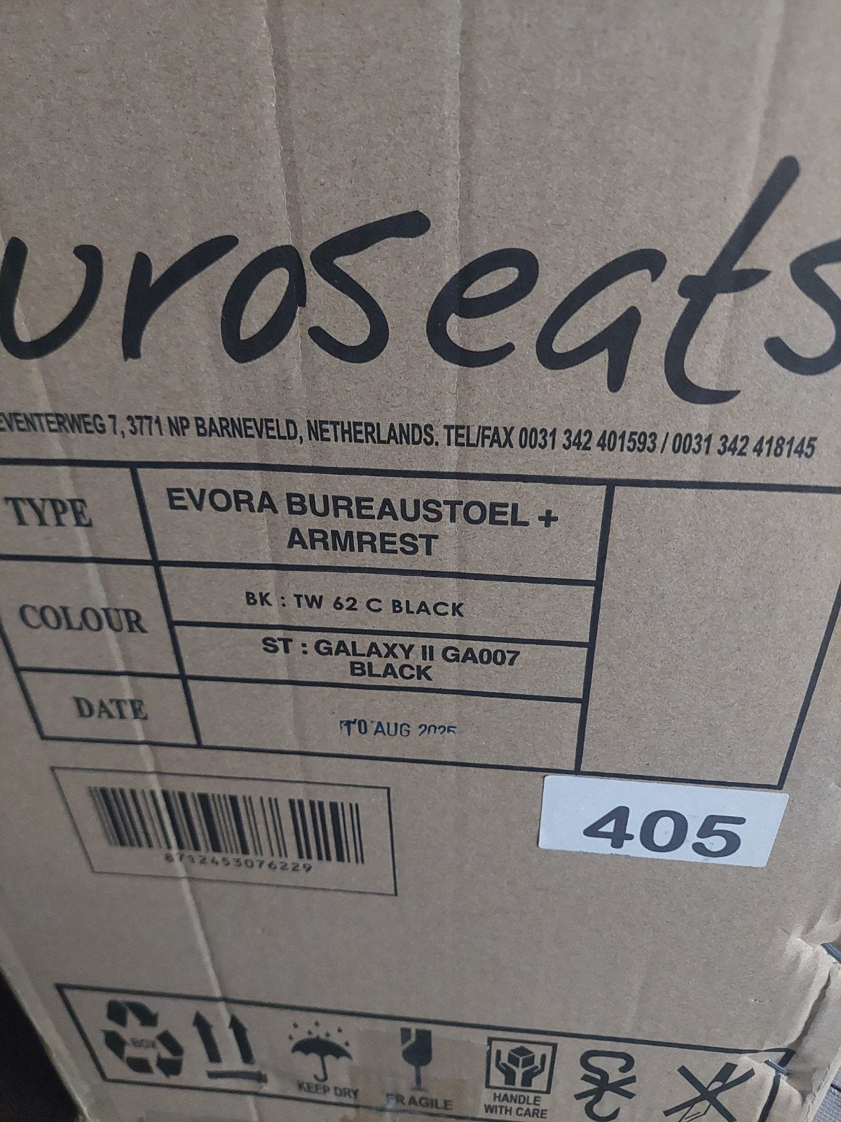 Euroseats Evora Bureaustoel + Armleuning Zwart, Ophalen