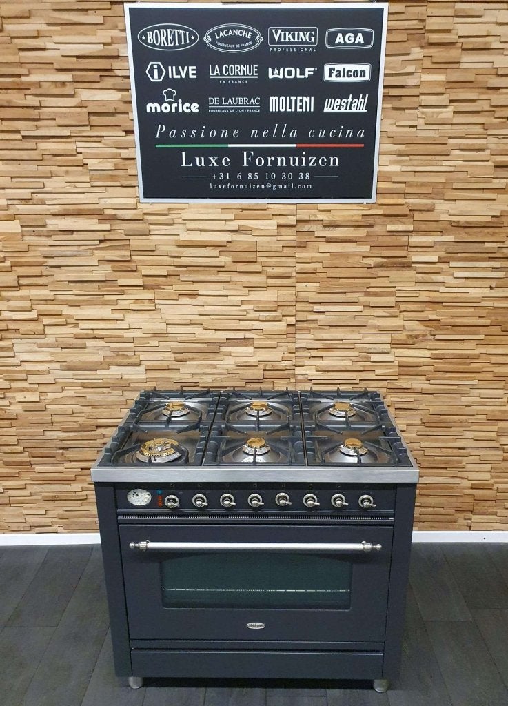Boretti Fornuis 90cm antraciet + rvs 6 pits 1 grote oven, Niet ingevuld, 60 cm of meer, Niet ingevuld, Ophalen of Verzenden