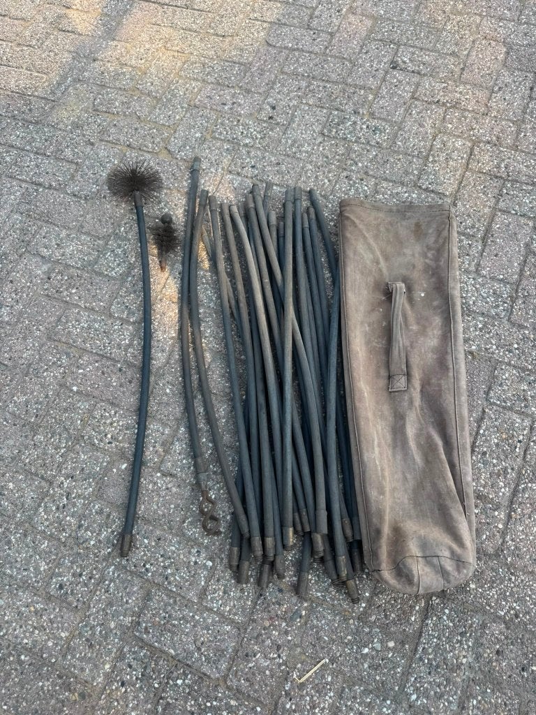 Vintage Schoorsteenveegset – 25 Delen + Borstel & Canvas Tas, Huis en Inrichting, Kachels, Ophalen, Gebruikt, Overige brandstoffen