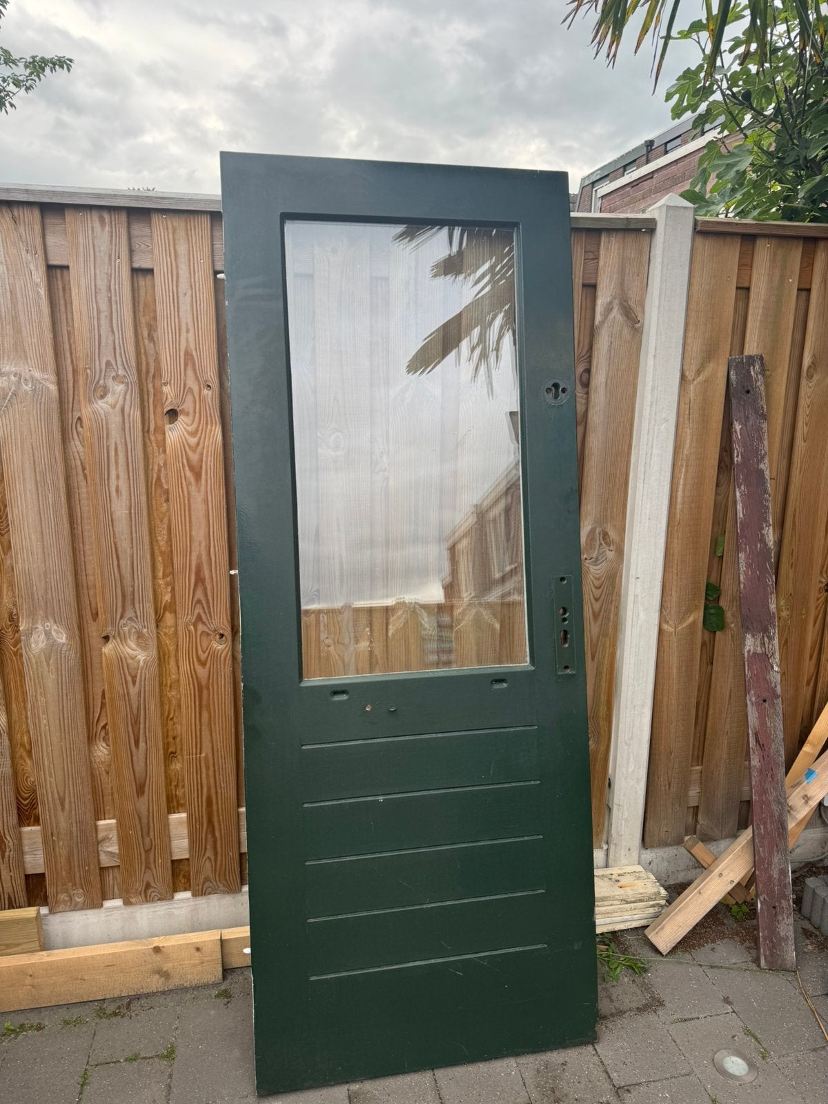 Hardhoute deur, Doe-het-zelf en Verbouw, Ophalen, Gebruikt, 200 tot 215 cm, Glas