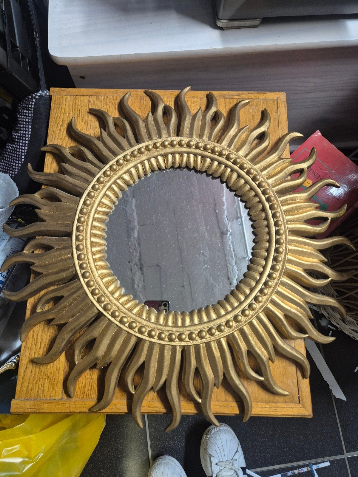 Grote en zware zonnespiegel - Uniek decoratiestuk, Huis en Inrichting, Ophalen, Gebruikt, Rond, Minder dan 100 cm