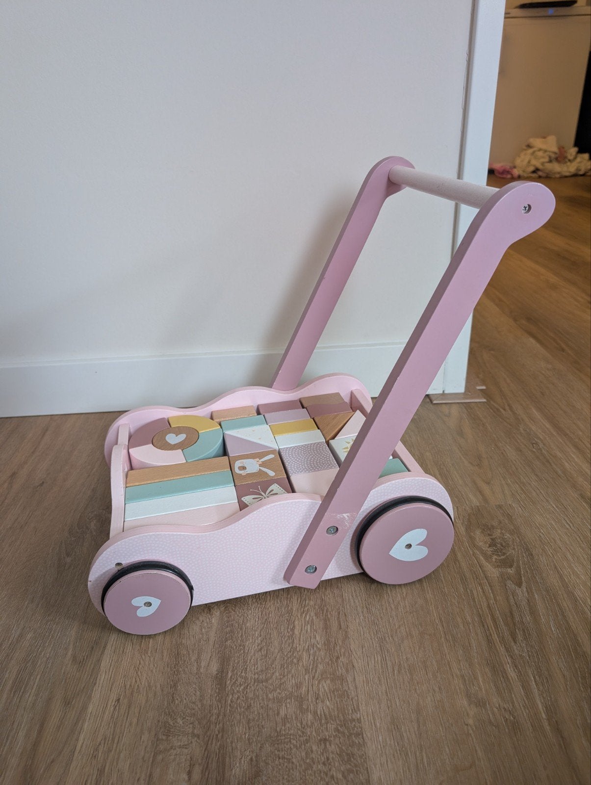 Little Dutch houten loopwagen met blokken, roze, Kinderen en Baby's, Speelgoed | Houten speelgoed, Ophalen, Gebruikt, Duw- of Trekspeelgoed