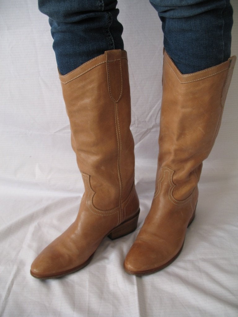 Vero Cuoio Leren Laarzen Maat 39 Westernlook Donkerbeige, Ophalen, Hoge laarzen, Vero Cuoio, Beige