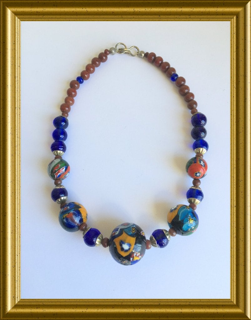Mooie ketting met aparte glazen kralen, Overige materialen, Gebruikt, ., Ophalen of Verzenden