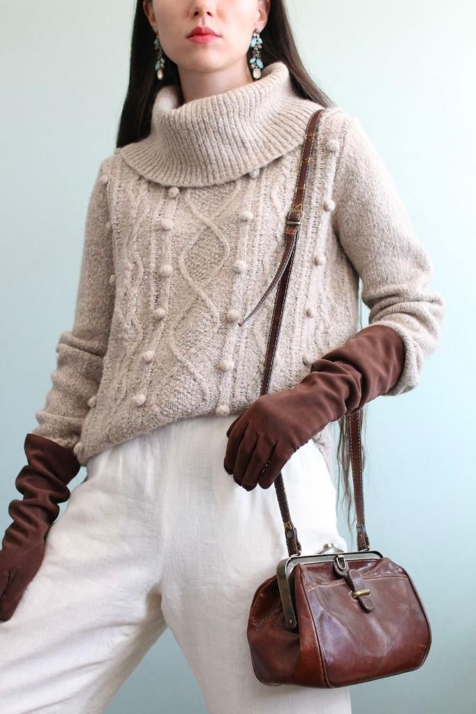 Vintage Laura Ashley trui met col wolmix beige kabel S, Verzenden, Beige, Zo goed als nieuw, Maat 36 (S)