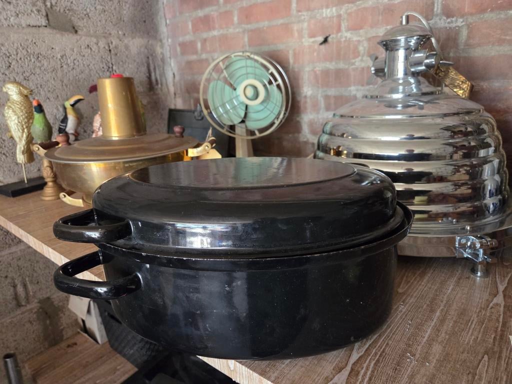 Emaille braadpan en vergiet