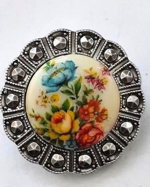 Vintage sjaalclip, bloemen en markasieten look, Ophalen, Zo goed als nieuw