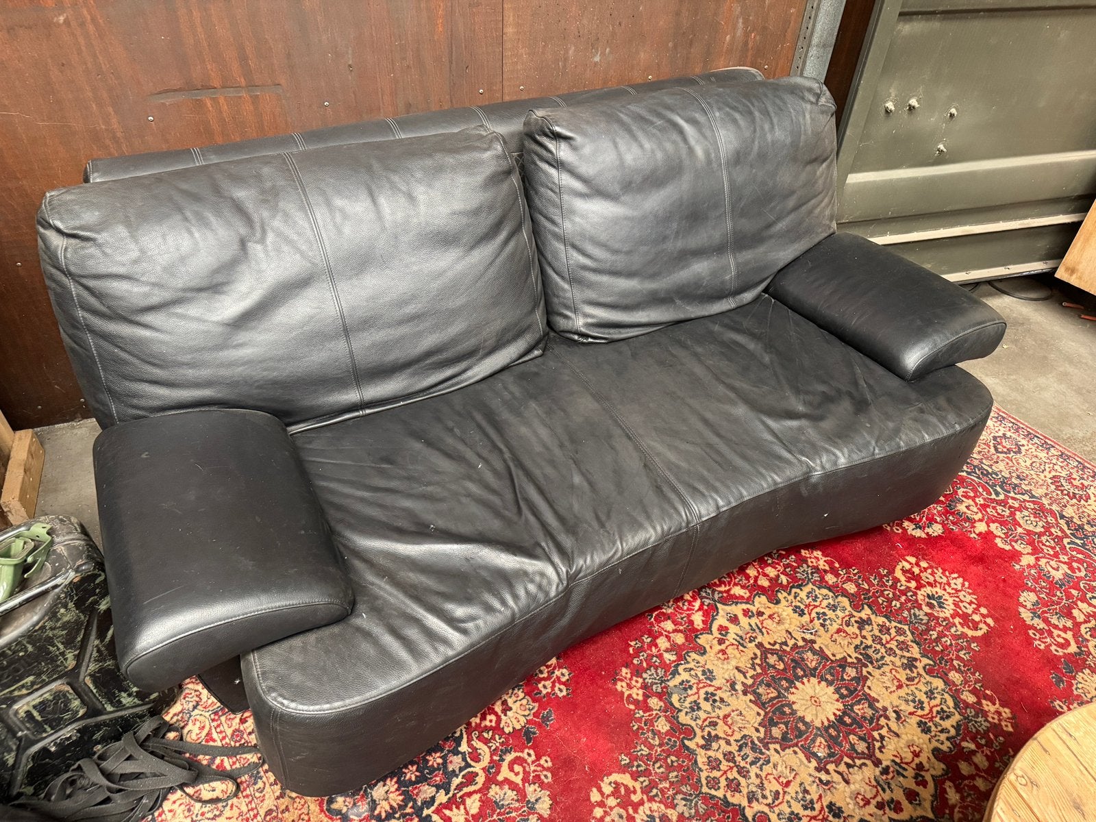 Zwarte leren bank, Ophalen, Gebruikt, 75 tot 100 cm