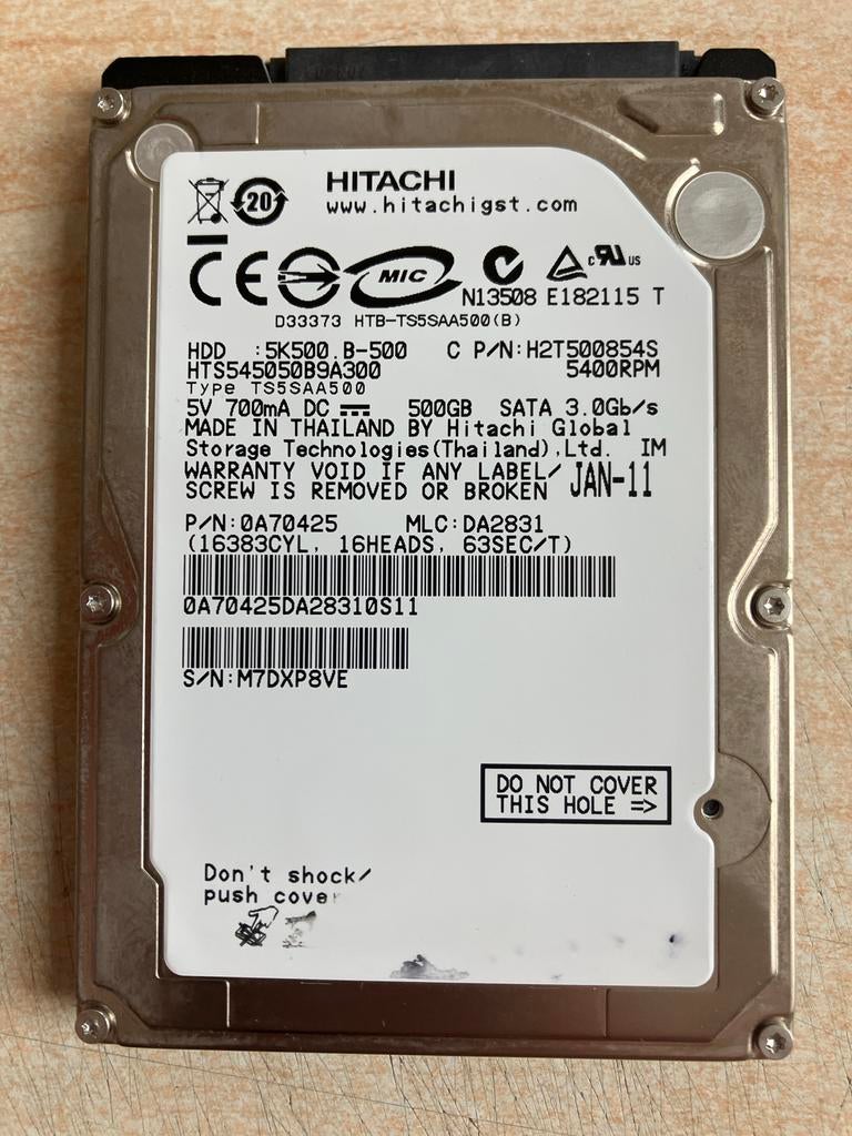 Hitachi 500GB HDD 2.5 inch SATA - Laptop Harde Schijf, Intern, Gebruikt, Verzenden, Laptop