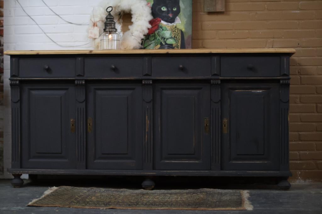 Dressoir vintage industrieel *Volendam* black, Huis en Inrichting, Kasten | Dressoirs, Ophalen, Met deur(en), 150 tot 200 cm, Zo goed als nieuw