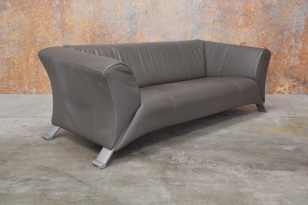 IZGS bruine leren 322 Rolf Benz design bank, Driepersoons, 75 tot 100 cm, Zo goed als nieuw, Rechte bank