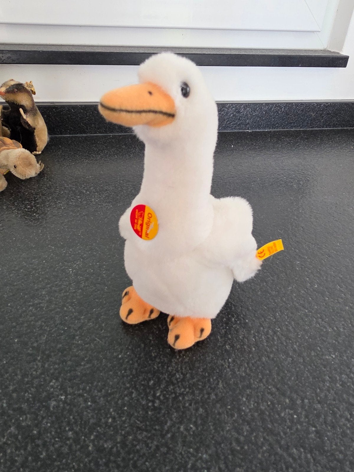 Steiff gans. Met knop. 1987, Verzamelen, Ophalen of Verzenden, Zo goed als nieuw
