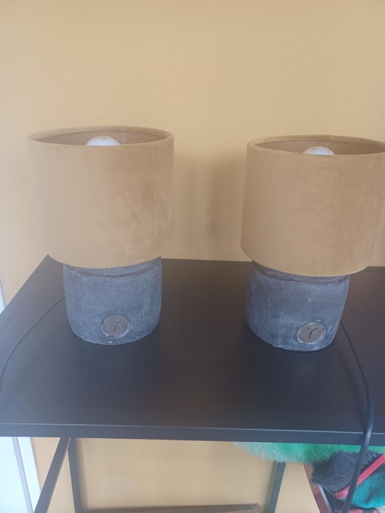 Set van 2 BRYNXZ tafellampen met velours kap, Ophalen of Verzenden, Zo goed als nieuw, Industrieel, Modern, Landelijk