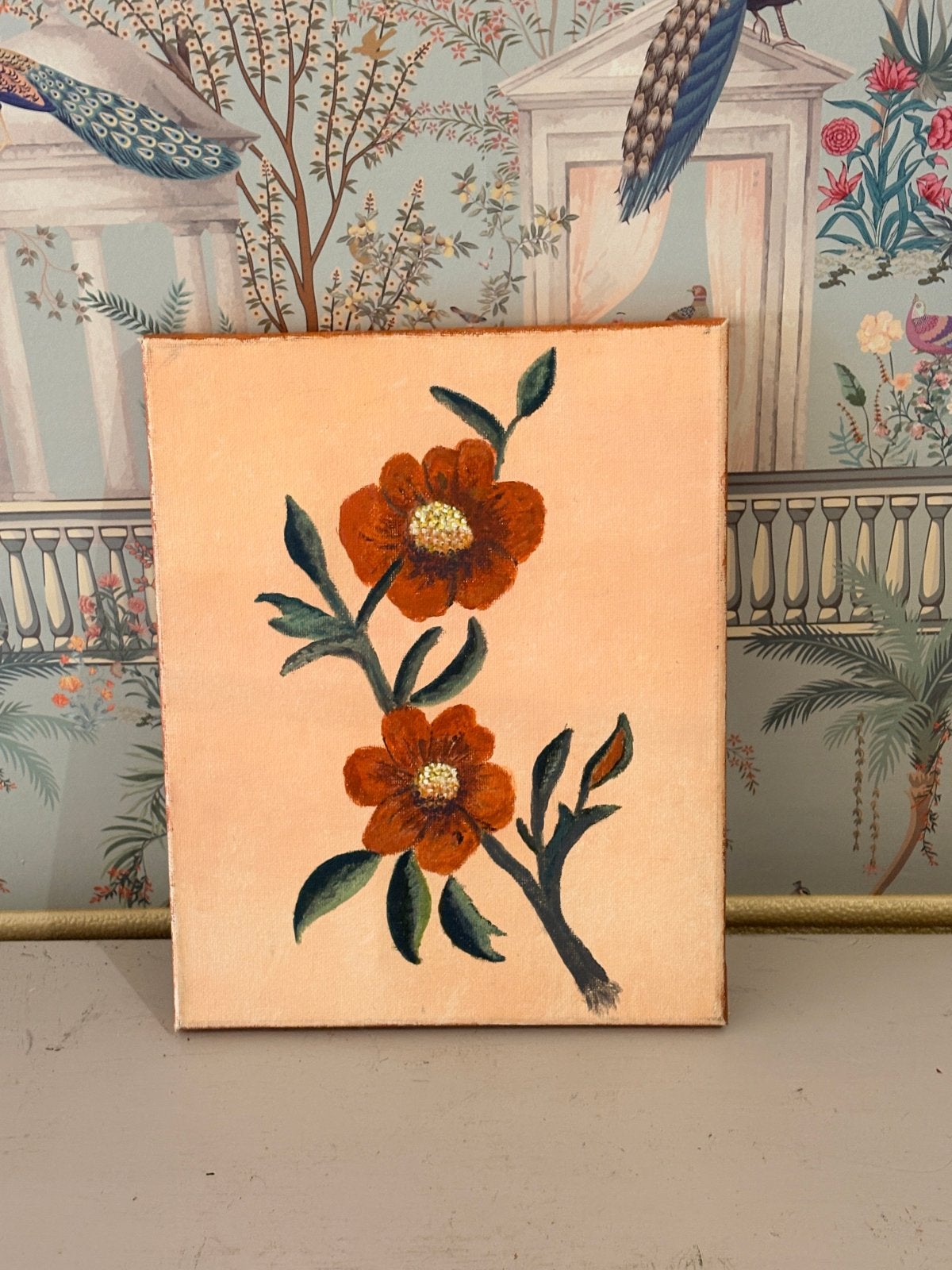 Handgeschilderd bloemenschilderij - Charmant & Uniek, Antiek en Kunst, Handgeschilderd, Ophalen of Verzenden, Olieverf, Bloemen