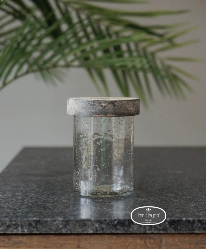 Glazen windlicht pot met deksel mt L stoer sober landelijk, Huis en Inrichting, Windlicht, Verzenden, Nieuw, Glas