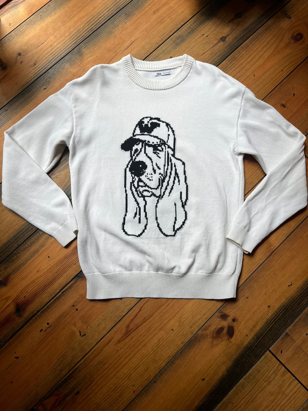 ZARA Sweater met Basset Hound Grafische Print – Maat M, Ophalen of Verzenden, Gedragen, Maat 48/50 (M), Wit