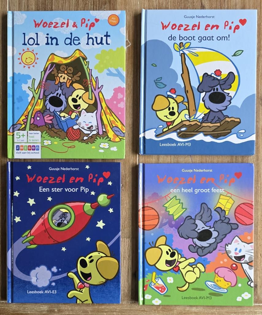 4 x AVI leesboekjes Woezel en Pip - Groep 3 - AVI Start / M3, Ophalen of Verzenden, Zo goed als nieuw, Guusje Nederhorst, Fictie algemeen
