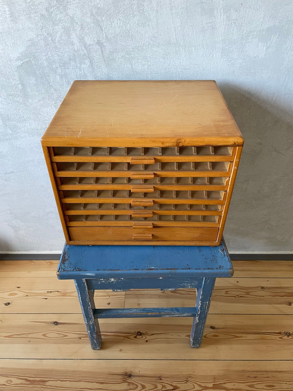 Vintage houten naaigarenkastje met 6 laden, Ophalen