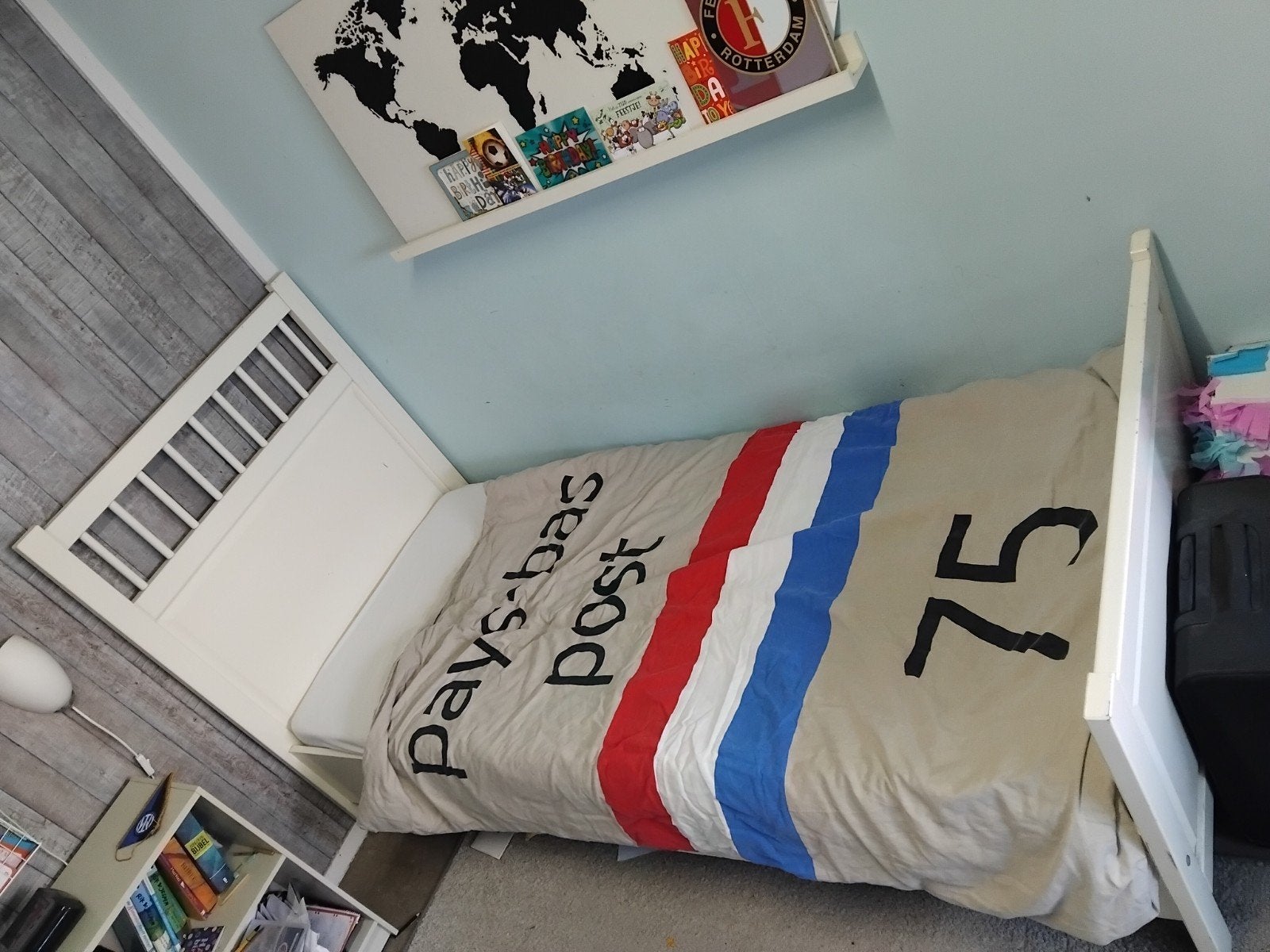 Wit eenpersoonsbed met lattenbodem, Ophalen, Gebruikt, 90 cm, Eenpersoons