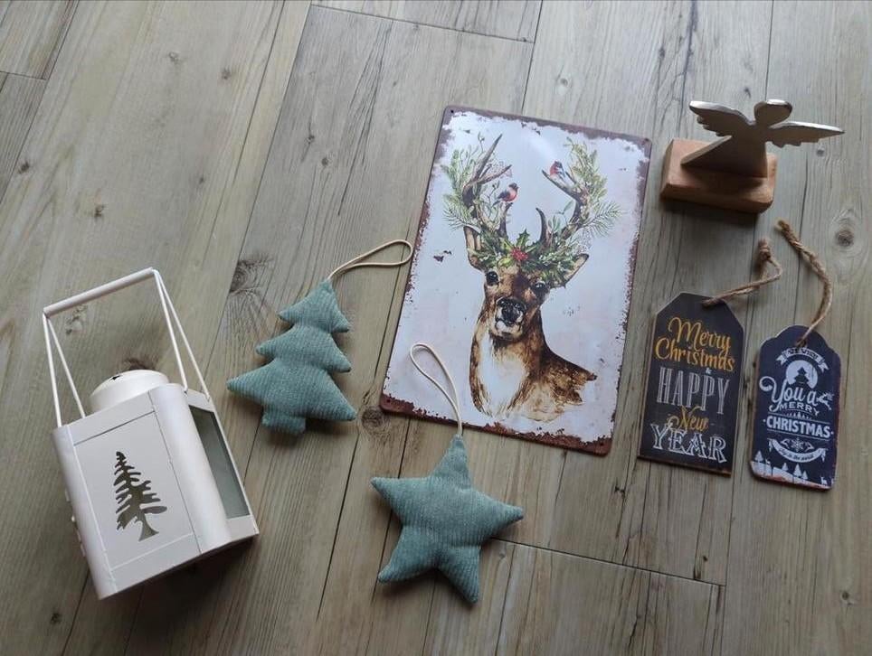 Kerstversiering, tekstbord kerst, engel, ster, kerstboom, Ophalen of Verzenden, Zo goed als nieuw