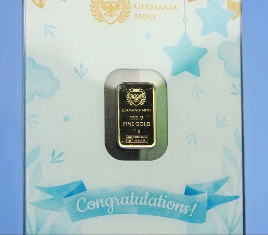 Germania Mint gouden baar 1 gram « Speciale Gerboorte » 9999, Ophalen of Verzenden, Goud