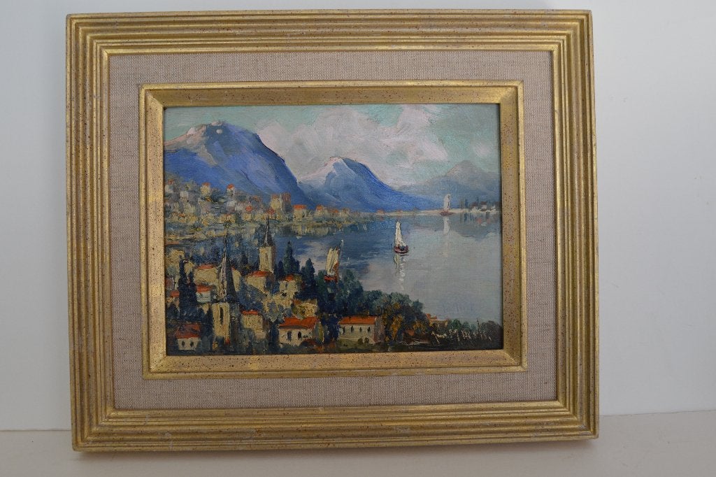 JURRIËN MARIUS BEEK Schilderij MEER v. LUGANO ZWITSERLAND K6, Ingelijst, Paneel, Verzenden, Impressionistisch