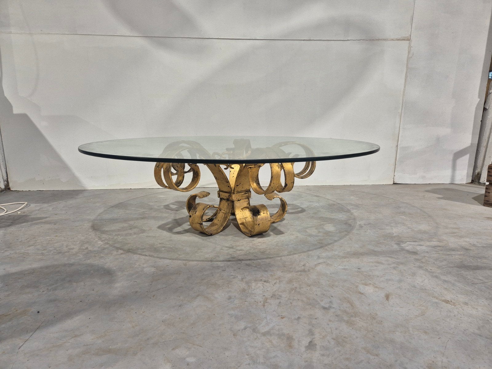 Hollywood regency smeedijzer en glas italiaanse salontafel., Ophalen of Verzenden