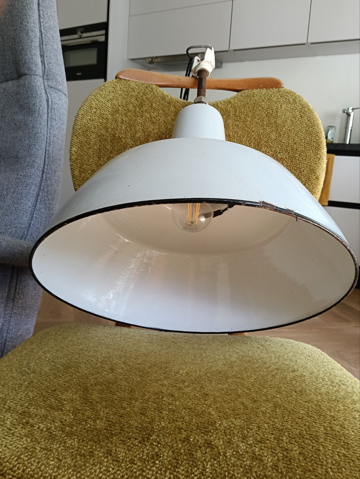 Vintage Industriële Hanglamp - Wit Emaille, Ophalen