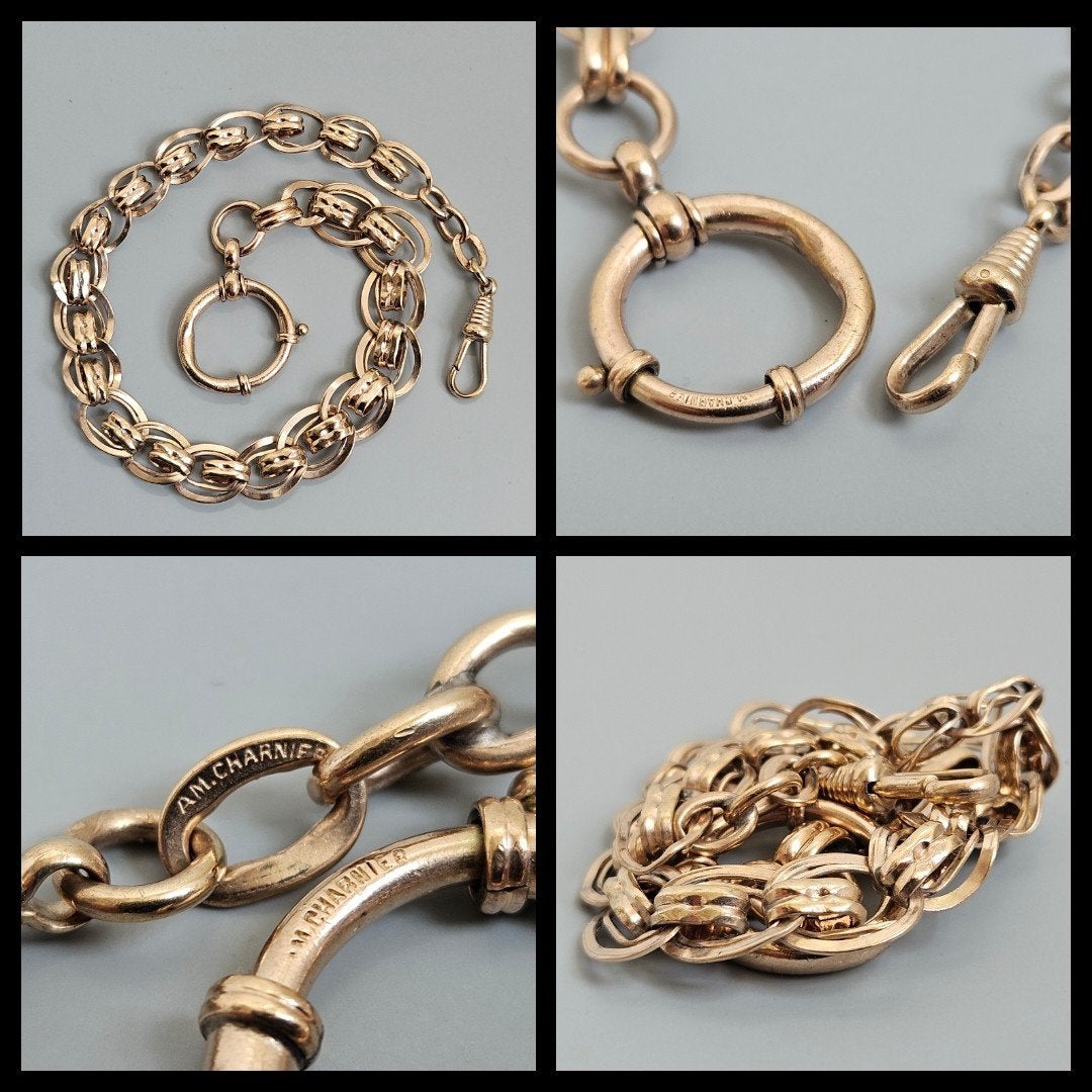 Antiek verguld zakhorloge,  horlogeketting 29 cm., Ophalen of Verzenden, Overige materialen, Ketting, Verguld