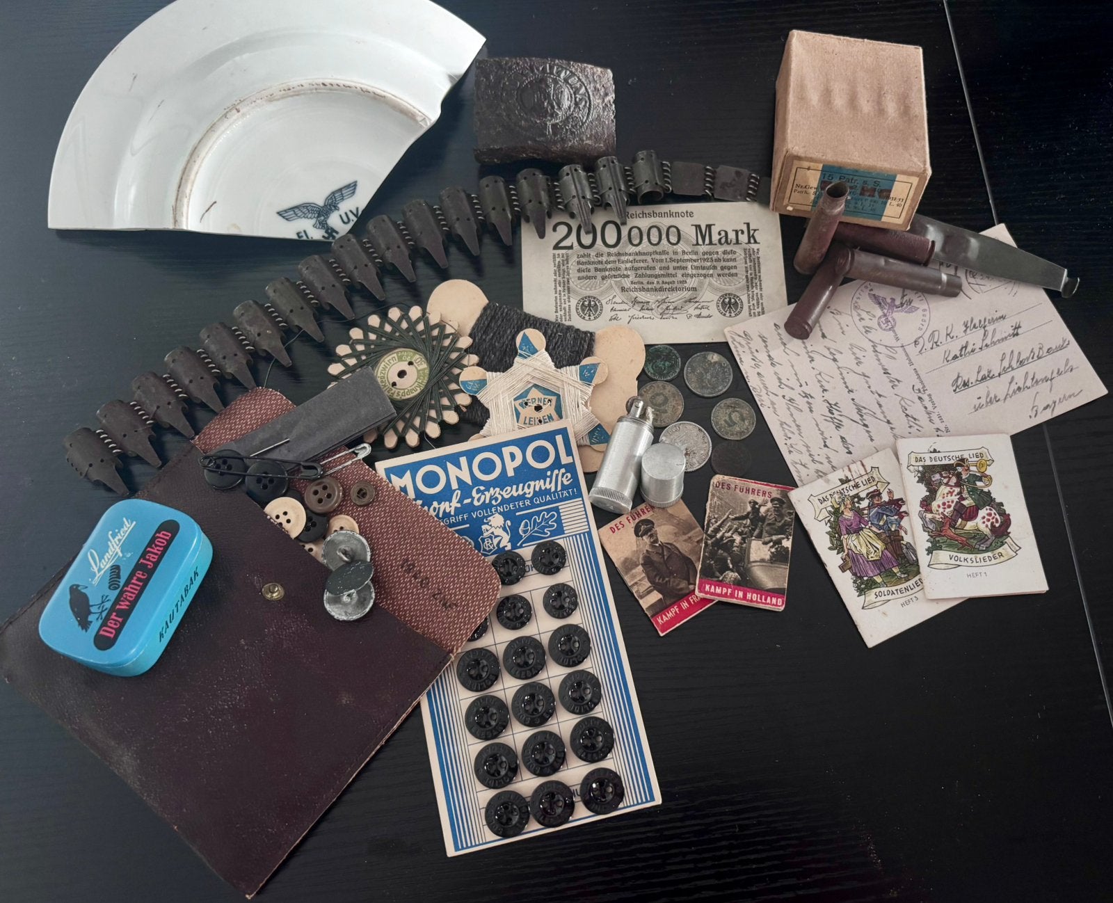 WW2 Duits lot pocket litter - display, Ophalen of Verzenden, Duitsland, Hulzen of Bodemvondsten