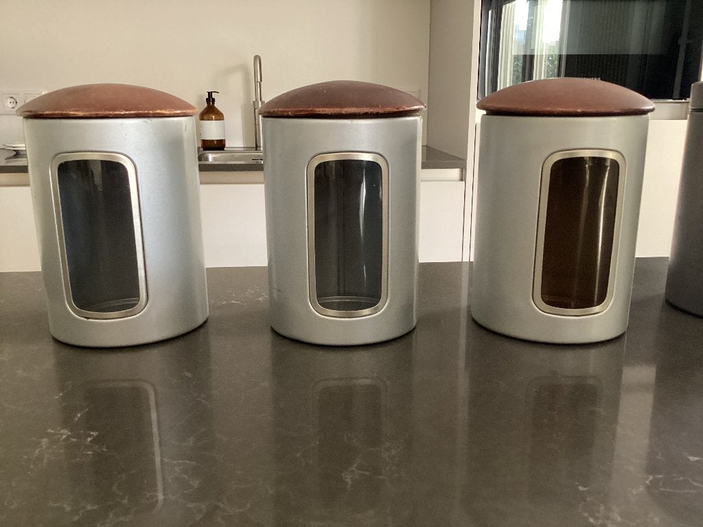 4 stuks Brabantia voorraad bussen, Ophalen, Gebruikt, Voorraadpot, Metaal