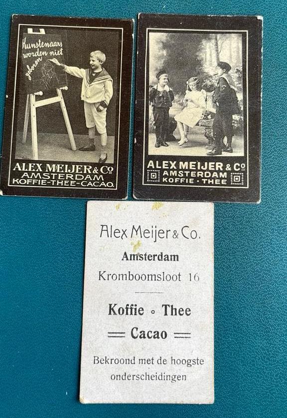 Antieke reclameplaatjes Alex Meijer & co A’dam  1920, Ophalen of Verzenden, Gebruikt, Overige typen