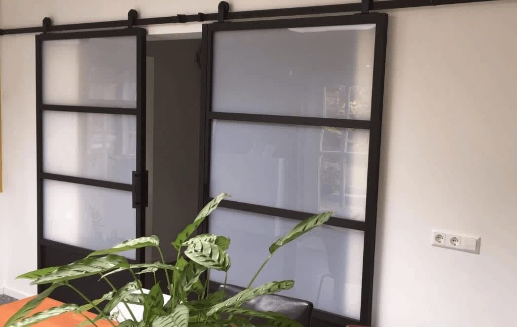 matglas industriele deur barndeur schuifdeur staal hout stal, Ophalen, -, Nieuw, -