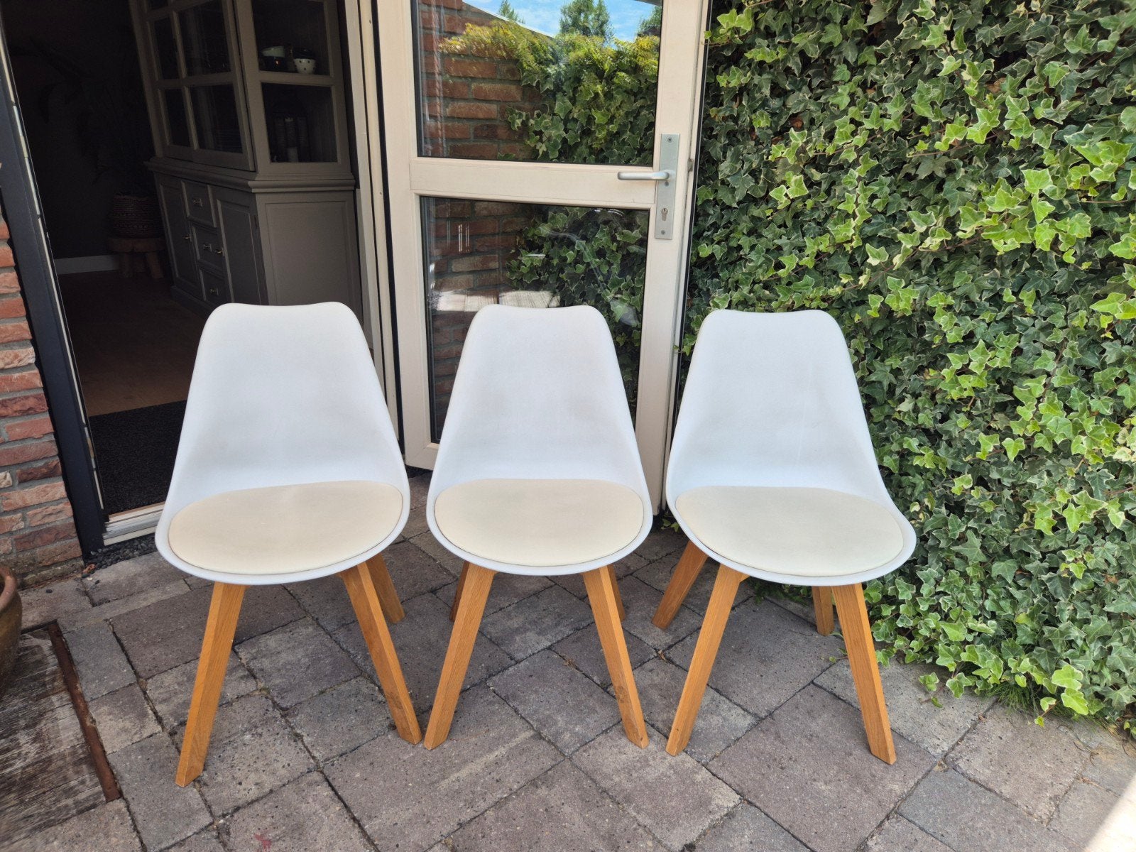3 crème/witte eetkamerstoelen Loods 5, Gebruikt, Drie, Wit, Modern