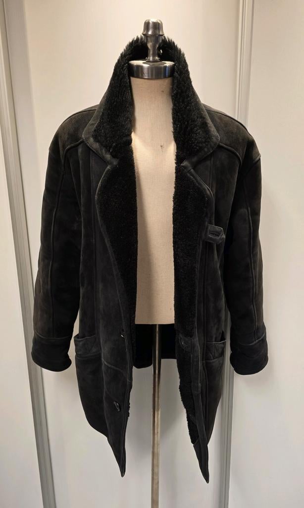 Zwarte heren lammy coat - maat XL - lamsvacht lamsleer, Ophalen of Verzenden, Gedragen, Maat 56/58 (XL), Zwart