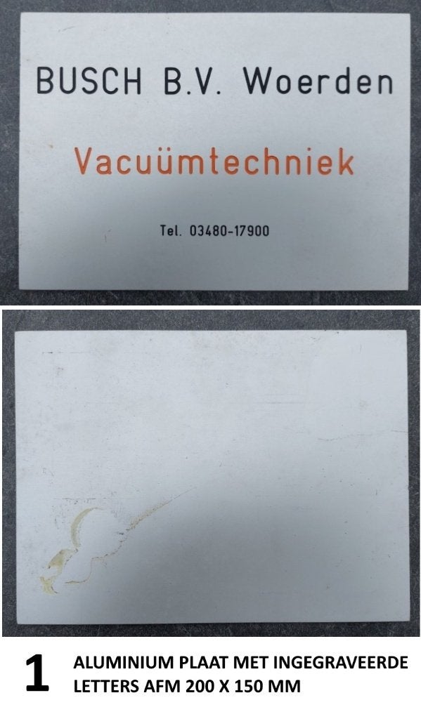 Gegraveerde apparaat plaat Busch BV Woerden, Ophalen of Verzenden, Gebruikt, Reclamebord