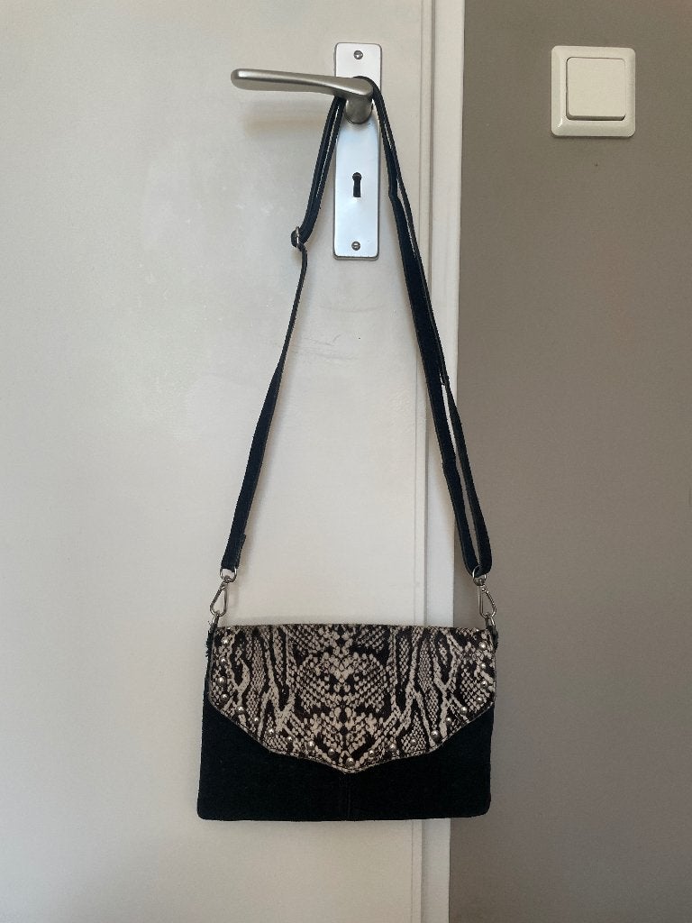 sacha echt leren zwart slangenprint clutch schoudertas, Overige merken, Zwart, Ophalen of Verzenden, Zo goed als nieuw