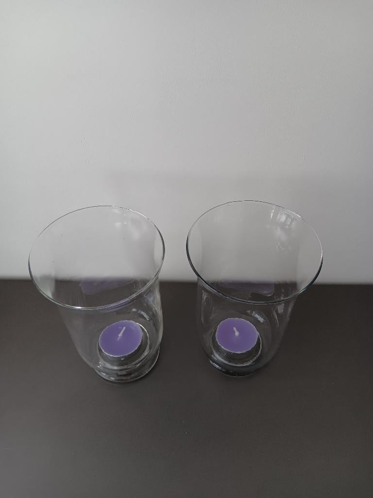 Set van 2 glazen windlichten transparant, Overige materialen, Gebruikt, Ophalen of Verzenden, Kandelaar
