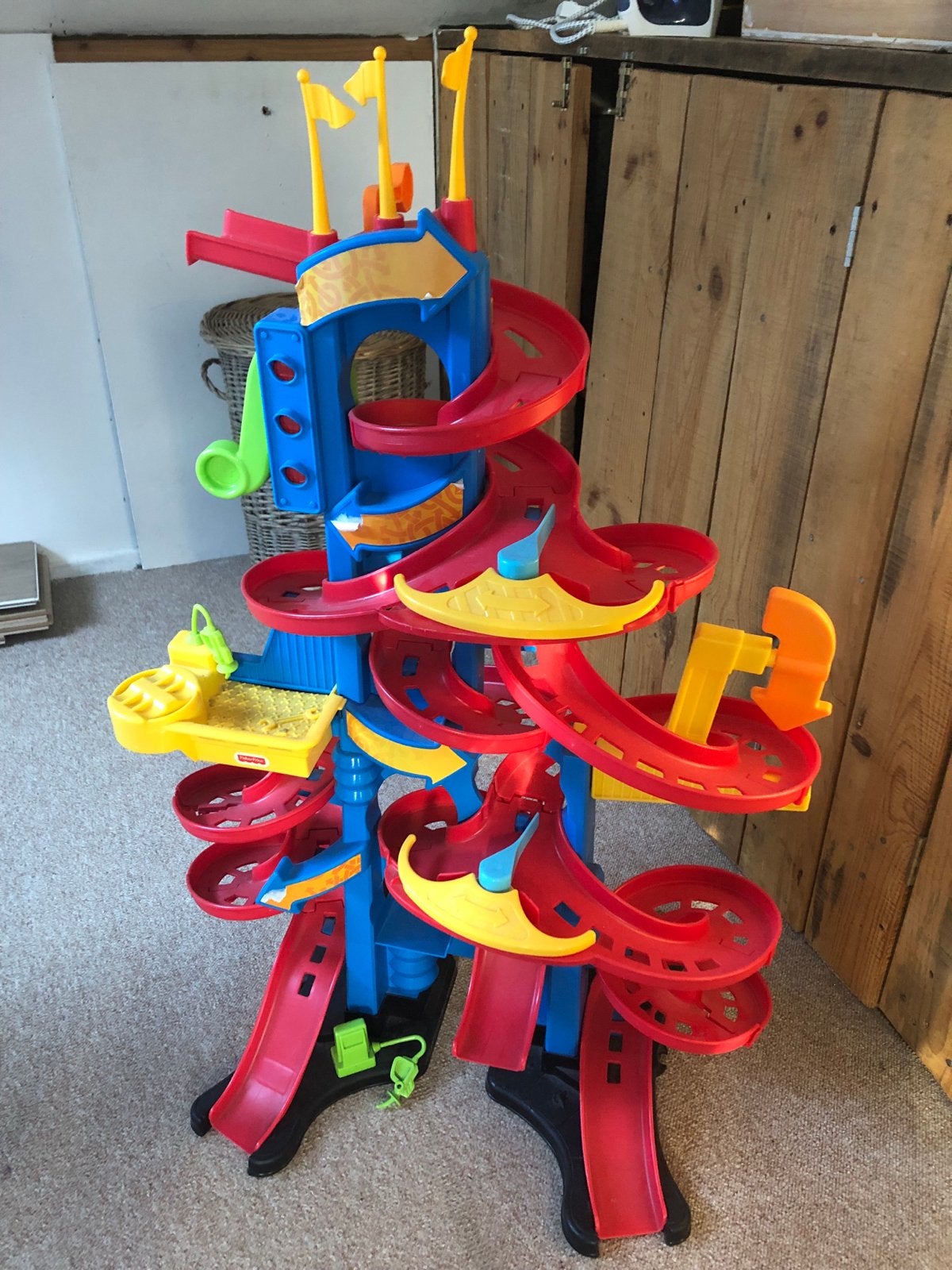 Little People Race Toren/Baan met 2 Auto's - Zo goed als nie, Racebaan, Zo goed als nieuw, Handmatig, Ophalen