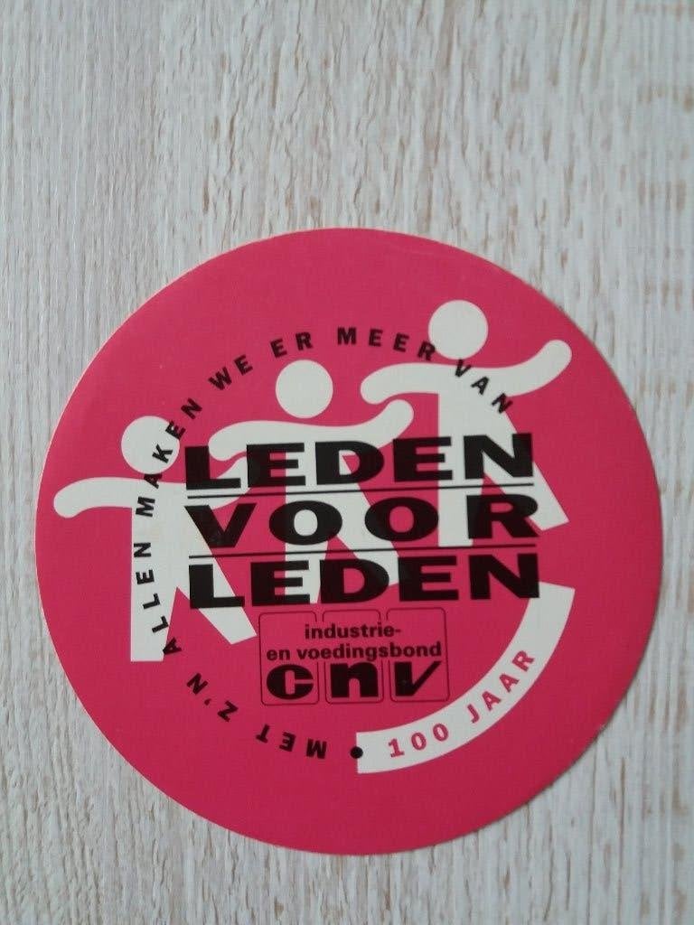 sticker Leden voor Leden industrie- en voedingsbond CNV, Ophalen of Verzenden, Zo goed als nieuw, Bedrijf of Vereniging