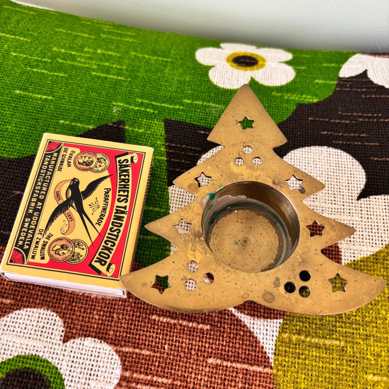 Vintage messing waxinelichthouder kerstboom, Overige materialen, Gebruikt, Verzenden, Waxinelichthouder